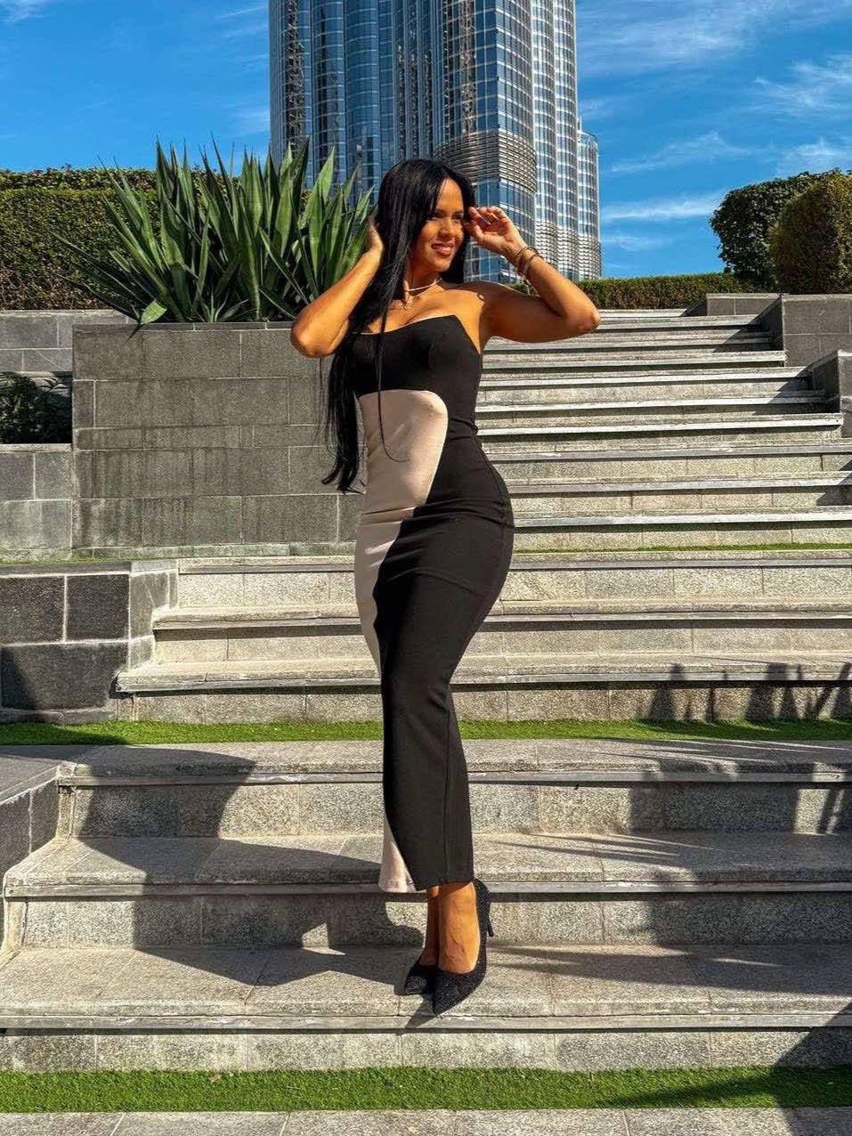 Yin Yang Strapless Midi Dress