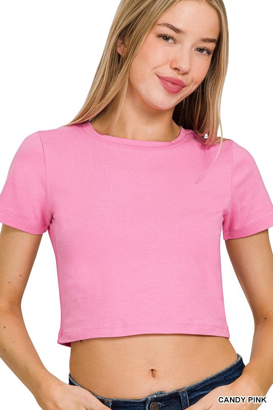Cotton Scoop Neck Crop - Pink