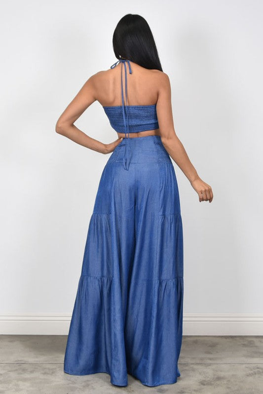 Denim Crop & Pants Set