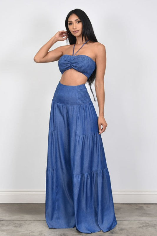 Denim Crop & Pants Set