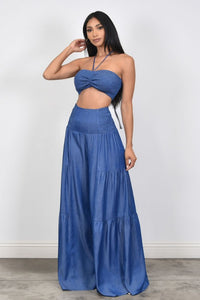 Denim Crop & Pants Set