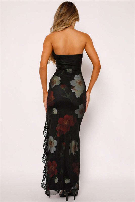 Printed Lace Maxi Dress