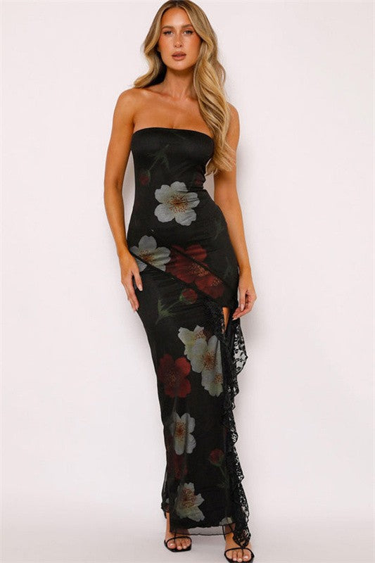 Printed Lace Maxi Dress
