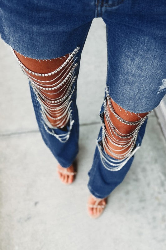 Rhinestone Embellished Jeans