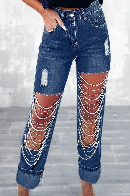Rhinestone Embellished Jeans