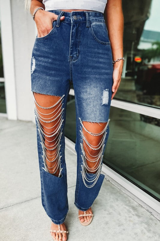 Rhinestone Embellished Jeans
