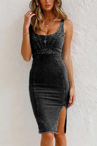 Corset Style Slit Denim Dress