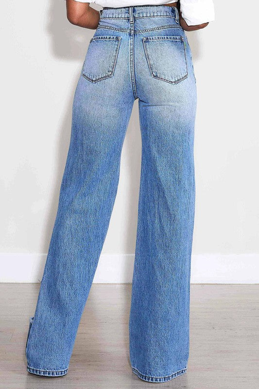 RiseDistressed Wide Jean - Back