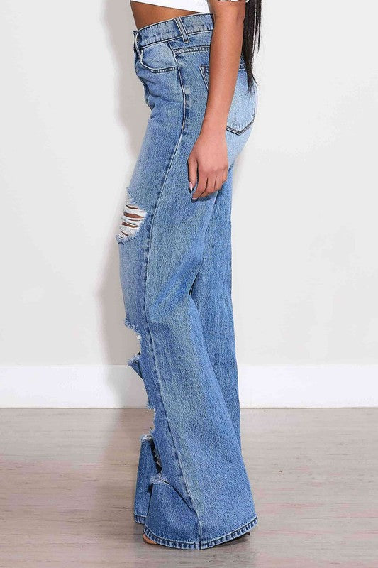 High-RiseDistressed Leg Jeans