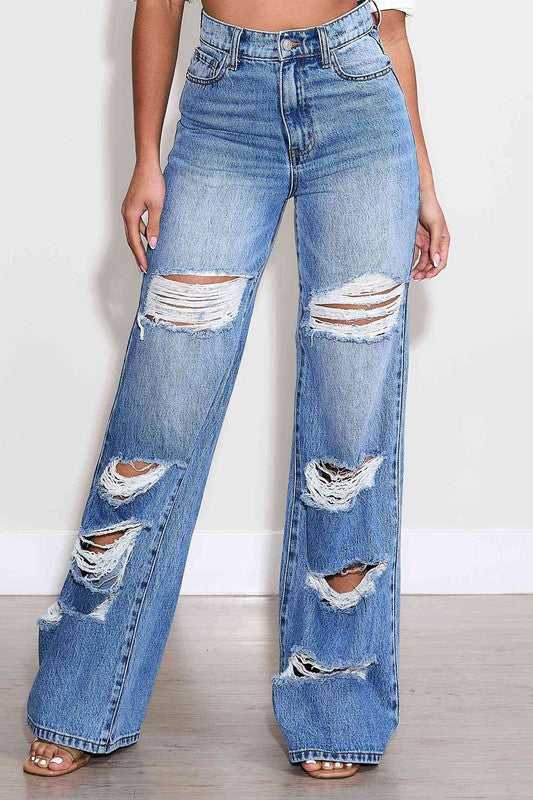 High-RiseDistressed Wide Leg Jeans