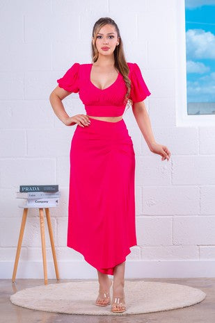 Tie Crop Top & Midi Skirt Set