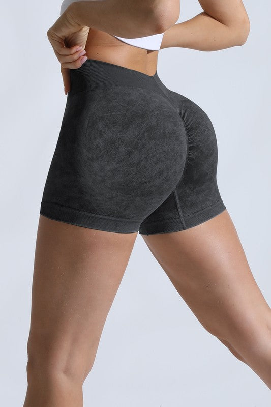 V Back Waist Washed Workout Shorts