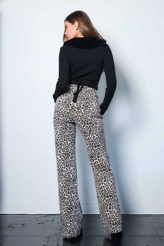 Leopard Wide Leg Jeans - Back