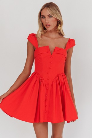 V Button Mini Dress