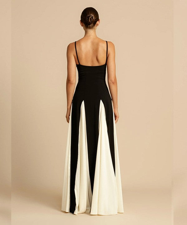 Halter Color Contrast Maxi Dress