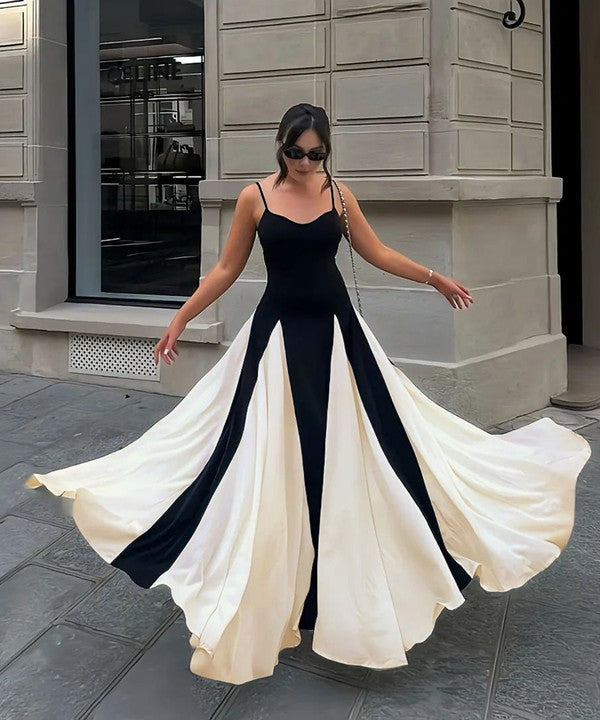 Halter Color Contrast Maxi Dress