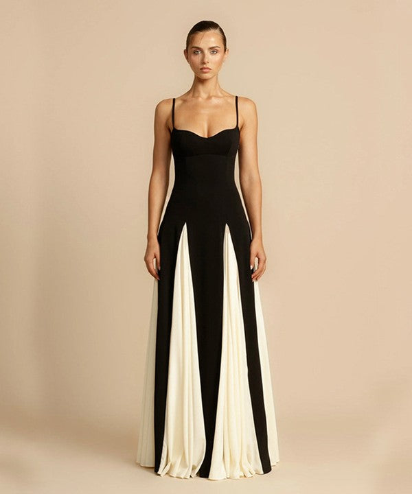 Halter Color Contrast Maxi Dress