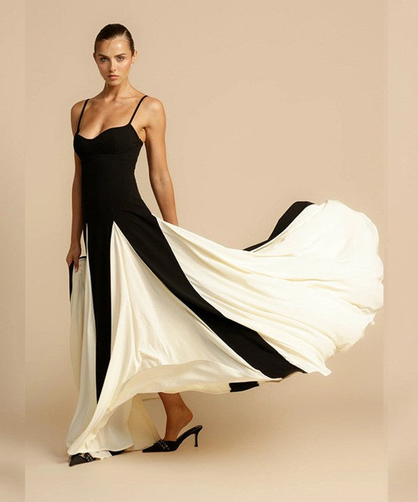 Halter Color Contrast Maxi Dress