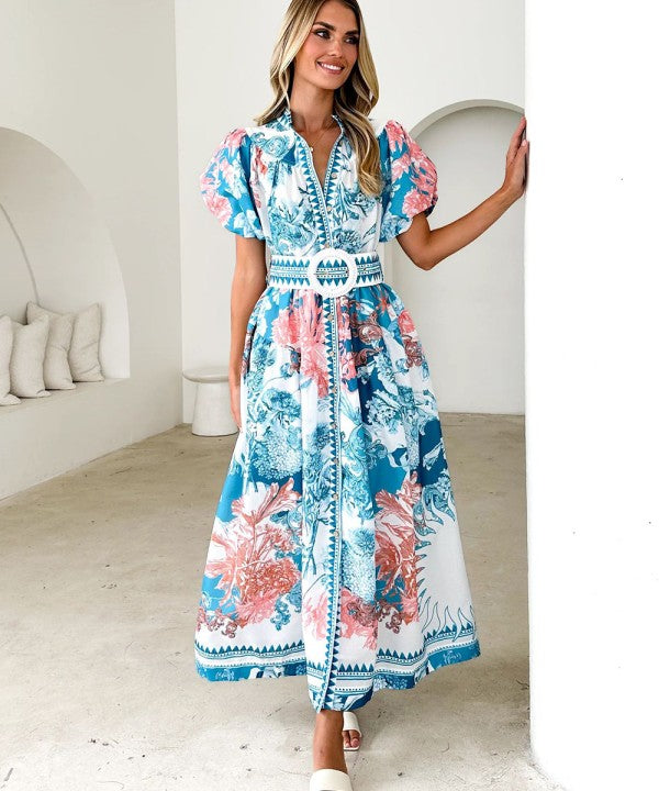 Belted Printed Maxi Dress