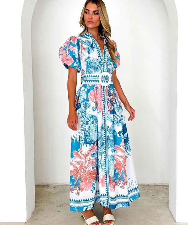 Belted Printed Maxi Dress