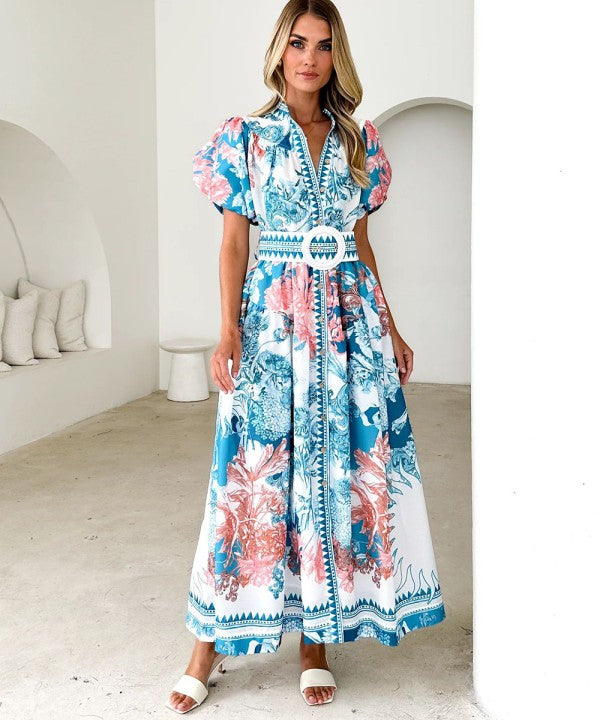 Belted Printed Maxi Dress