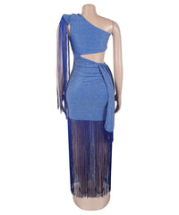 One Shoulder Fringe Maxi Dress