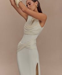 Backless Pleated Slit Dress