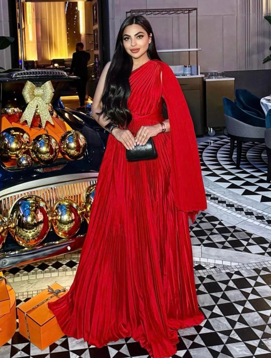 One Shoulder Pleated Maxi Dress