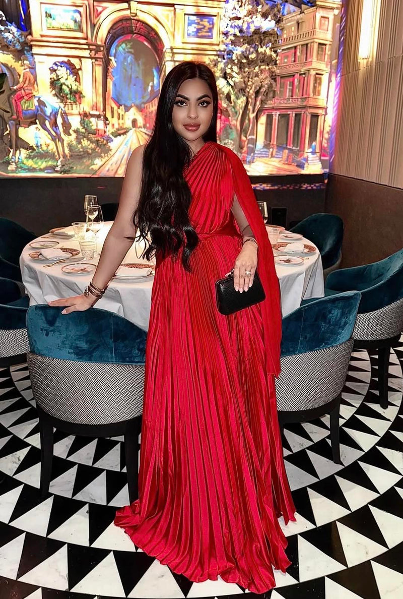 One Shoulder Pleated Maxi Dress