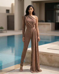 One Shoulder Train Jumpsuit
