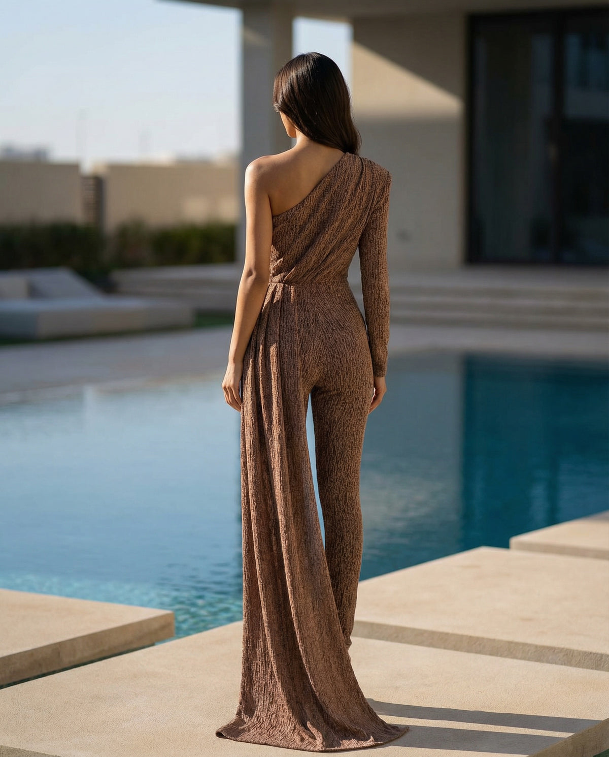 One Shoulder Train Jumpsuit