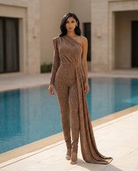 One Shoulder Train Jumpsuit