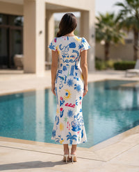 Greek Print Mermaid Midi Dress