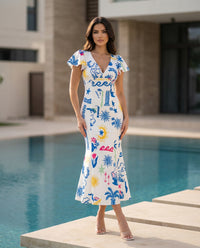 Greek Print Mermaid Midi Dress