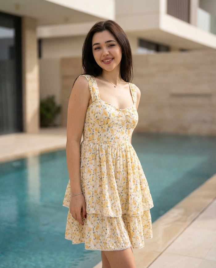 Tiered Floral Corset Mini Dress