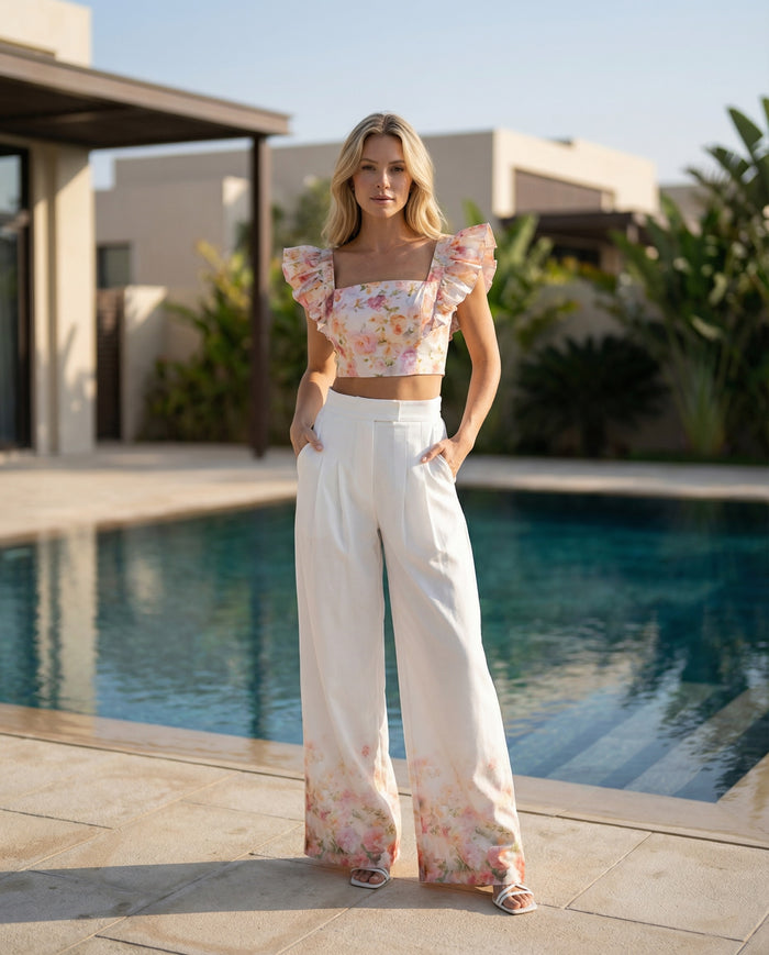 Floral Crop & Pants Set