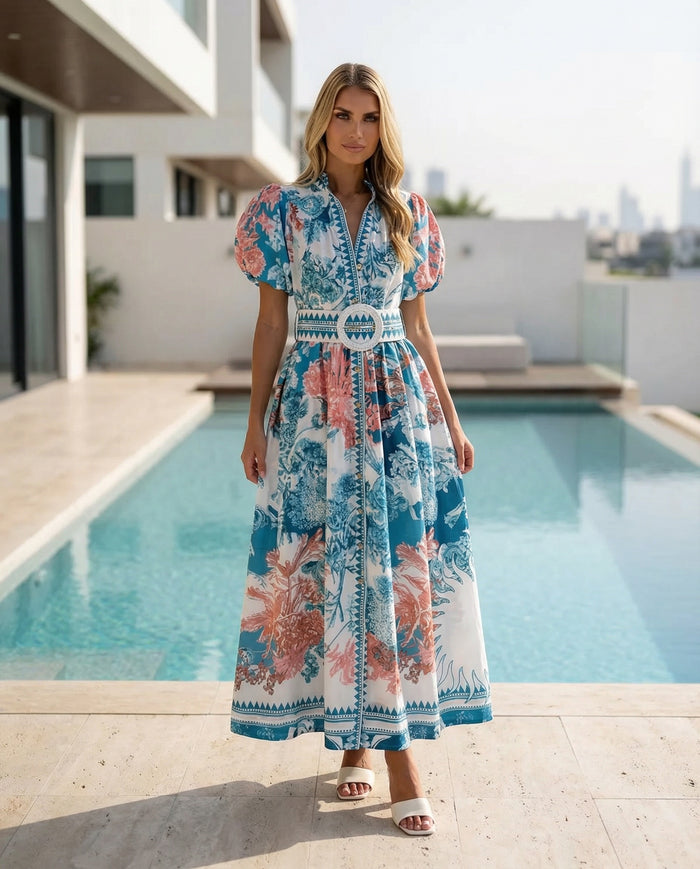 Belted Printed Maxi Dress