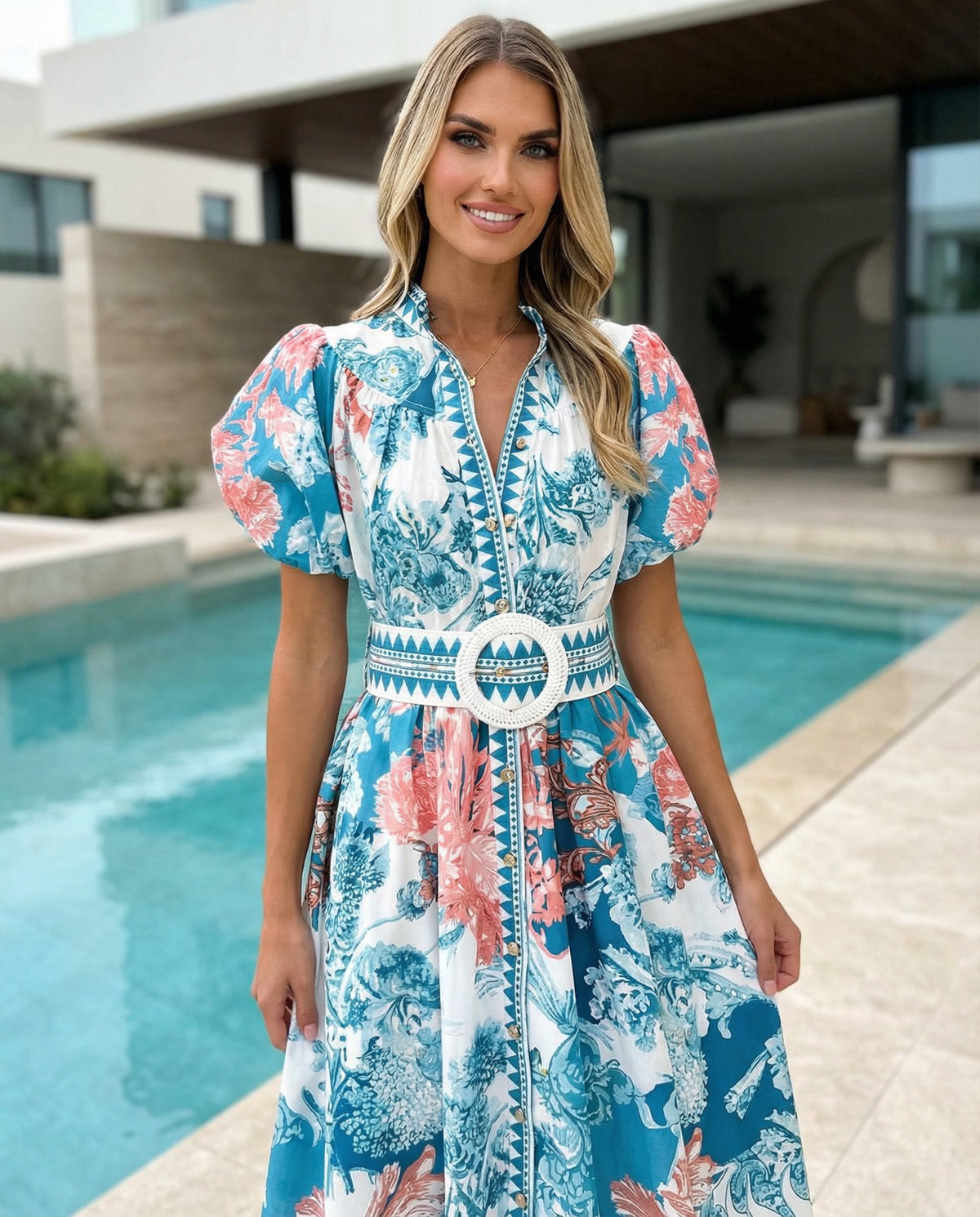 Belted Printed Maxi Dress