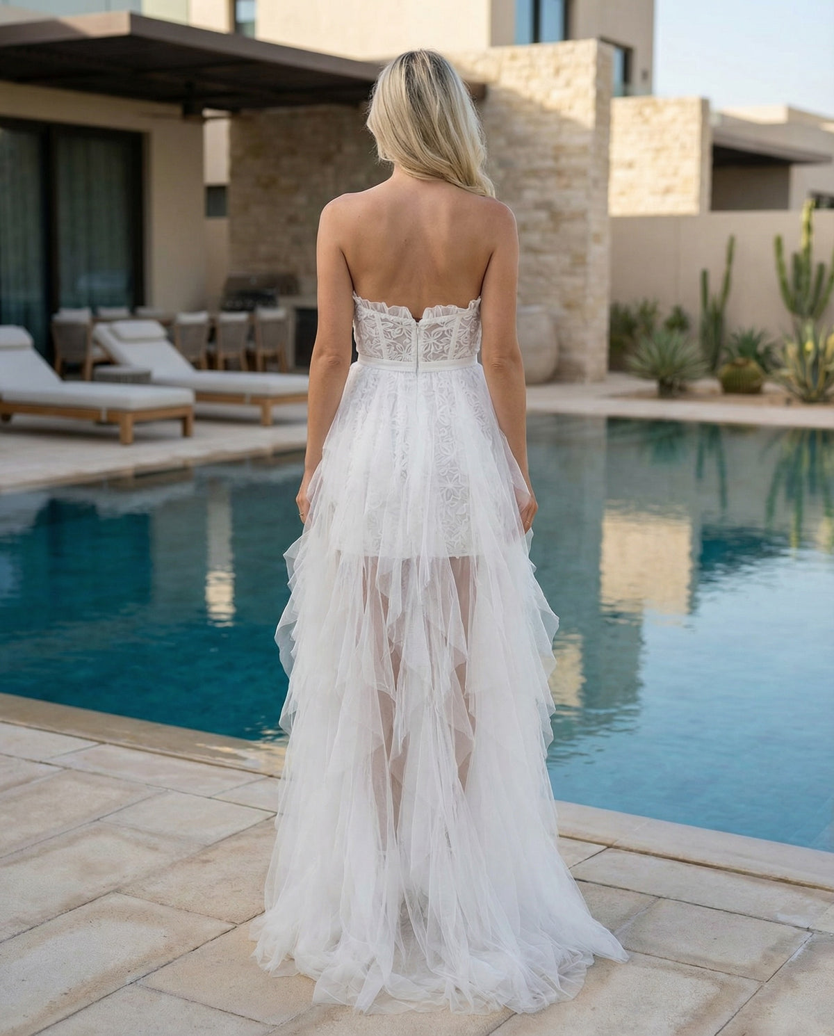 Strapless Lace Tulle Dress