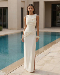 Backless Pleated Slit Dress