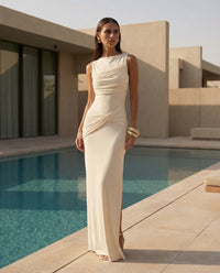 Backless Pleated Slit Dress