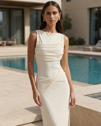 Backless Pleated Slit Dress