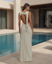 Backless Pleated Slit Dress