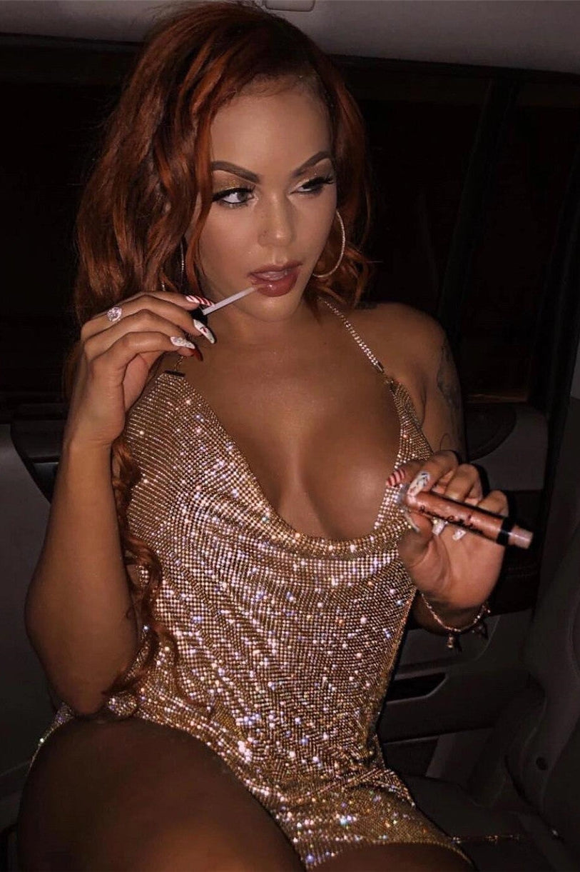 Crystal Draped Halter Dress